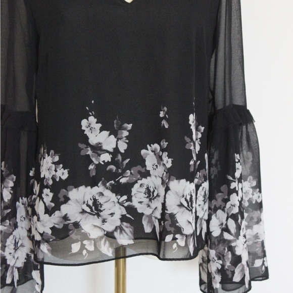 Black High Neck Blouse with Bell sleeve from White House Black Marker - Picture 3 of 6